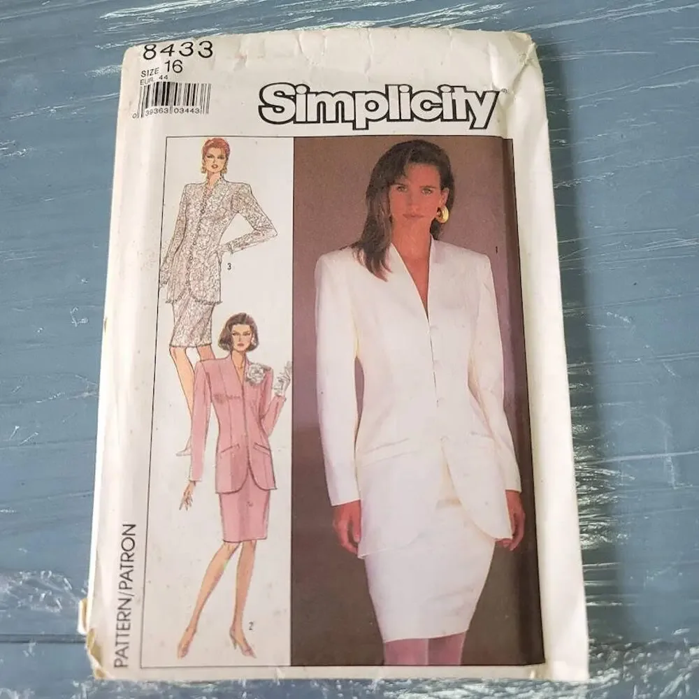 Vintage Pattern Sewing Crafts Hobby Simplicity 8433 Size 16 Skirt Jacket 1980s